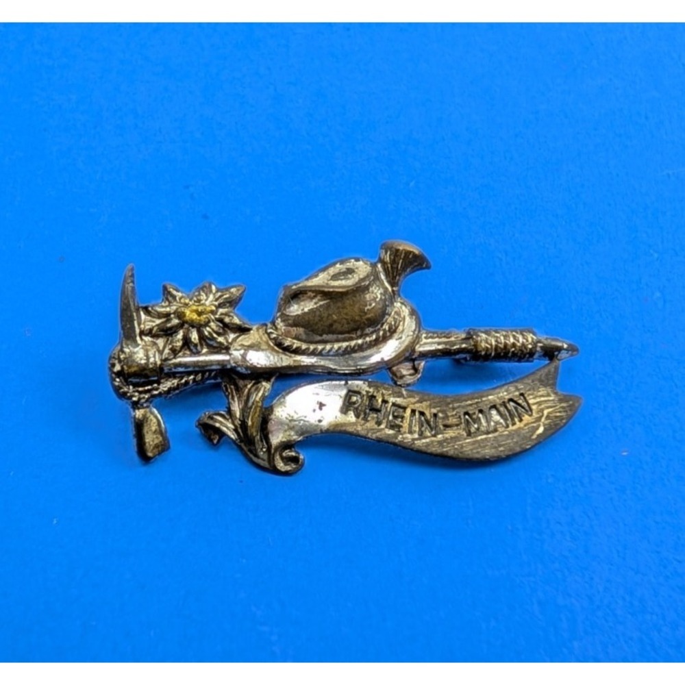 Rhein-Main Tyrolean Felt Hat Pin Italy Souvenir Vintage Silver Tone Edelweiss